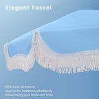 PHI VILLA 7ft Beach Umbrella with Fringe & Sand Anchor, Outdoor Patio Heavy Duty Windproof Portable Tassel Umbrellas for Sand with Push Button Tilt & Carrying Bag, UPF 50+, Light Blue (No Base)