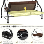 U-MAX Porch Swing with Cover, Patio Swing with Adjustable Backrest&Canopy 3 Seat Outdoor Swing with Canopy 2-in-1 Convertible Patio Daybed with Removable Brown Cushions