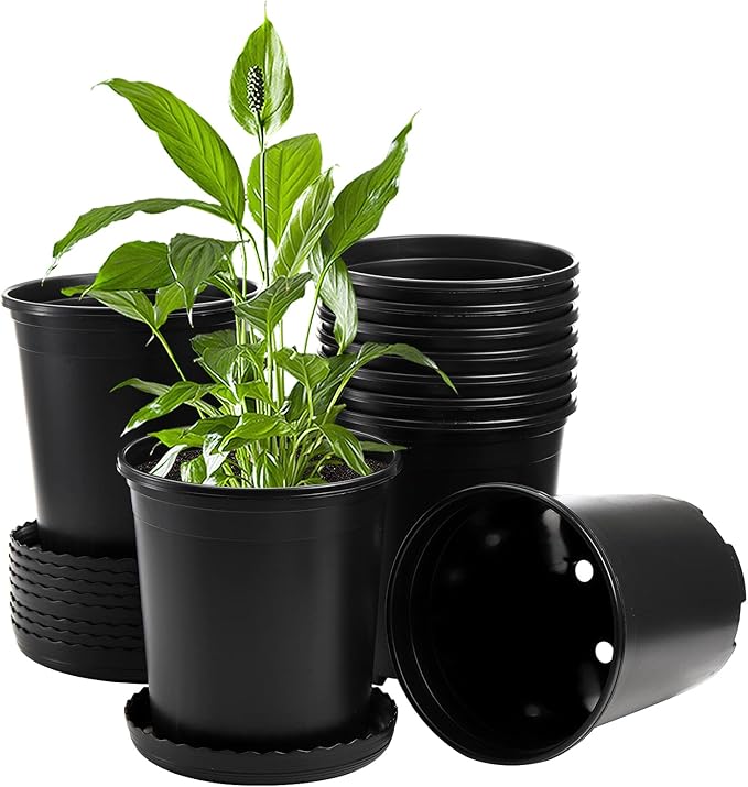 Fasmov 10PCS 1 Gallon Durable Nursery Pot Garden Flower Pots Nursery Plant Container Kit with 10 Pcs Matching Pallets, Black