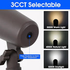 3CCT LED Landscape Lights with Connectors, 12V Low Voltage, 3000K/4000K/5000K Selectable, 3W, 200LM, Outdoor Waterproof Garden Pathway Lights Wall Tree Flag Spotlights with Spike Stand, 8 Pack