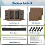 13x13FT 6-Sided Pop Up Gazebo Tent，One-Push Setup Canopy Tent with Removable Canopy Top & Wind Cloths, Outdoor shelter for Camping, Backyard Parties, Outdoor Events - Beige & Khaki
