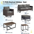 Belord 7 Piece Outdoor Furniture Patio Wicker Sofa Set, Oversize Outdoor Swivel Rocker Chairs with Rattan Ottomans, Conversation Sets Patio Furniture Come with Removable Washable