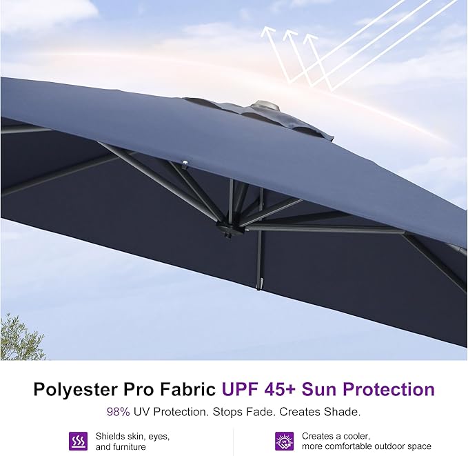 PURPLE LEAF 10'×10' Patio Umbrella with Base and Cover Outdoor Umbrella Large Cantilever Umbrella Windproof Offset Heavy Duty Sun for Garden Deck Pool Patio Navy Blue