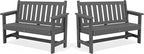 SERWALL Outdoor Bench, HDPE Outdoor Benches Weatherproof, 2-Person Garden Bench with 660 lbs Weight Capacity, Patio Benches for Outdoors, Garden, Porch, Backyard and Park, Grey, 2 Pack
