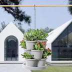 Vertical Strawberry Planter 3 Tier Hanging Vertical Gardening Stackable Planter, Hanging Strawberry Planter Pot for Strawberries, Flowers, Herbs, Vegetables with Removable Wheels and Hooks