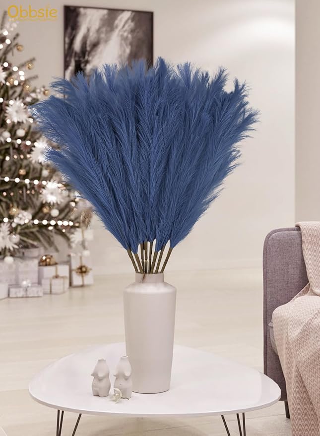 Artificial Pampas Grass Stems, 8 Pack 35-Inch Fluffy Silk Plumes in Blue