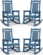 SERWALL Rocking Chairs Set of 4, HDPE Outdoor Rocking Chair, All-Weather Porch Rockers for Patio, Blue