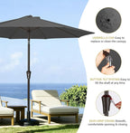 MEWAY 9ft Patio Umbrella Outdoor Table Umbrellas with Push Button Tilt and Crank, Market Umbrella 8 Sturdy Ribs for Deck, Garden, Pool and Backyard, Gray