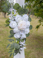 Artificial Flowers Wedding Arch Swag, White Silk Peony and Rose Set