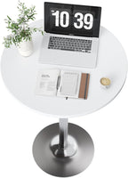 Flamaker Round Bistro Pub Table Modern Style Metal Base MDF Top Cocktail Bar Table Counter Bar Height for Pub, Dining Room, Party (1, White-Silver)
