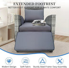 Wicker Outdoor Recliner | 145° Wicker Patio Reclining Chair with 4" Cushion | Air Pump Adjustable Backrest & Footrest, Flip-up Table & Side Pocket for Yard Patio Porch (Gray)