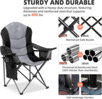 2 Pack Folding Camping Chairs for Adults - High Back Padded Outdoor Lawn Chairs with Lumbar Support & Cup Holder, 400lbs Heavy Duty Portable Camping Chairs Set (Black & Light Gray)