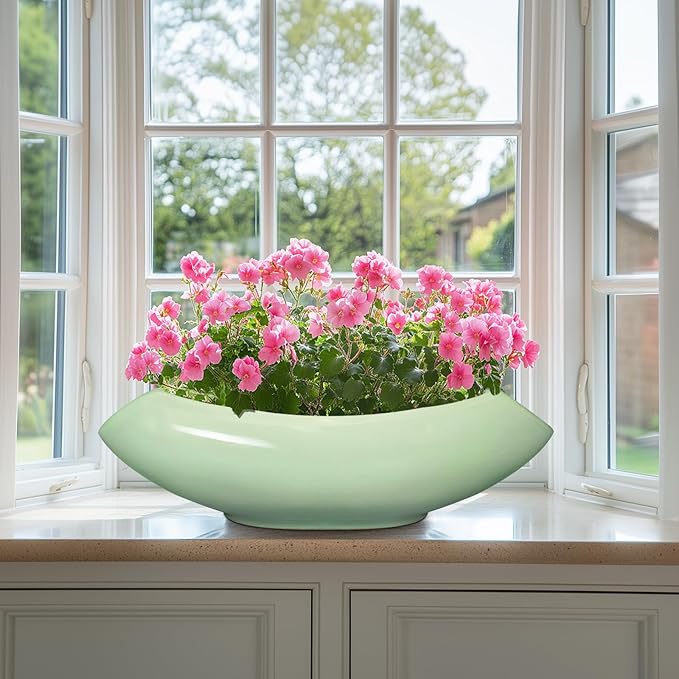 Ceramic Bonsai Pots - Large Succulent Planter 18 Inch Plant Pot Indoor Succulent Pot with Drainage Hole Outdoor Planter Bonsai Tree Pot for House Home Garden Decor Green