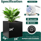 Galvanized Steel Planter Box Black Metal Planter 24Inch Large Square Indoor Outdoor Planters Cube Steel Heavy Duty Flower Pot Powder Coating Modern Commercial Residential for Patio, Yard, Garden