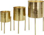 Deco 79 Metal Indoor Outdoor Planter Large Planter Pot with Removable Stand, Set of 3 Planters 18", 14", 12"H, Gold