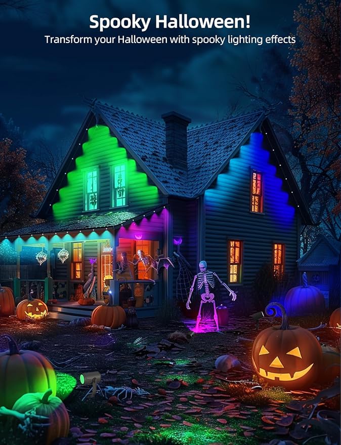APPECK Permanent Outdoor Lights 50ft with 36 RGBW LEDs, 111 Scene Modes, Eaves Lights with 40lm Warm White, for Daily Holiday House Decor, App/Voice/Remote Control, White
