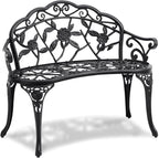 VEVOR 480 lbs Load Capacity, 38.8 inches Metal, Outdoor Backrest and Armrests, Patio Bench for Garden, Park, Yard, Front Porch, Black