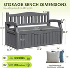 Greesum 80 Gallon Outdoor Storage Bench, Resin Patio Furniture with Armrest,Waterproof and UV-Resistant, Perfect to Garden, Poolside and Lawn, Dark Grey