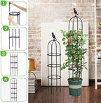 6ft Garden Obelisk Trellis for Climbing Plants-Rustproof Metal Pipe with Heavy Duty Plastic Coated, Garden Outdoor Indoor Potted Plant Support for Clematis Vine Jasmine Support （Black）