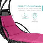 Best Choice Products Outdoor Hanging Curved Steel Chaise Lounge Chair Swing w/Built-in Pillow and Removable Canopy - Pink