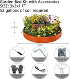 Galvanized Metal Planter Round Raised Garden Bed Kit for Gardening Outdoor，3x3x1ft Grow Garden Box Raised Flower Bed，Round Galvanized Planter Outdoor Large Metal Fire Pit Ring