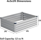 4x3x1 ft(2 Pack) Galvanized Raised Garden Bed,Outdoor Planter Box Metal Patio Kit Planting Bed for Vegetables Flowers and Succulents,Silver