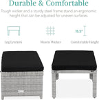 Best Choice Products Set of 2 Wicker Ottomans, Multipurpose Outdoor Furniture for Patio, Backyard, Additional Seating, Footrest, Side Table w/Removable Cushions, Steel Frame - Gray/Black