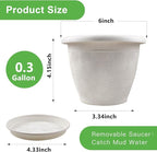 6 Inch Flower Pots Planters for Indoor Outdoor Plants, 6 Pack Plastic Small Plant Pots with Drainage Hole & Tray, Modern Decorative Garden Pot with Saucer, Plant Container for House