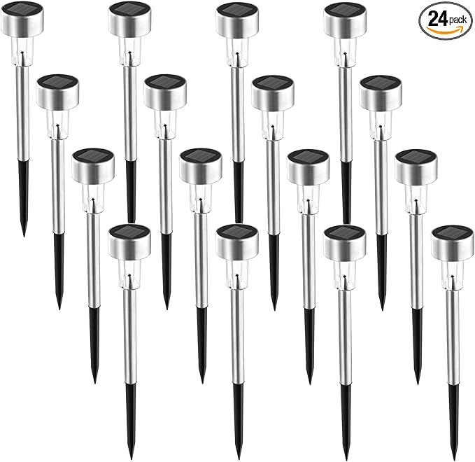 SOLPEX 24 Pack Solar Outdoor Lights Pathway, Stainless Steel Solar Lights Outdoor Waterproof,LED Landscape Lighting Solar Walkway Lights for Landscape/Patio/Lawn/Yard/Driveway-Warm White