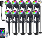 Smart RGB Low Voltage LED Spotlights, APP & Remote Control,Synchronous Dimming Lighting System, IP65 Waterproof,16 Million Colors for Outdoor Landscape,Yard,Garden,Holiday Decoration (10 Pack)