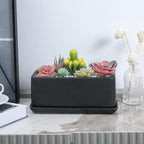MyGift 10 Inch Matte Black Ceramic Indoor Plant Pot Succulent Planter, Decorative Flower Planter with Drainage Hole and Removable Tray