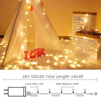 Super-Long 180FT 500 LED Christmas String Lights Indoor Outdoor,13 Modes Warm White Christmas Lights Waterproof, Twinkle Fairy Lights Plug in Clear Wire for Christmas Tree Bedroom Wedding Party