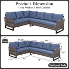 Belord Outdoor Sectional Sofa 6 Seater L Shaped Couch Wicker Patio Conversation Furniture Set Rattan Outdoor Furniture with Removable Washable Cushion Blue