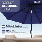 Tempera Patio Market Outdoor Table Umbrella with Auto Tilt and Crank, Large Sun Umbrella with Sturdy Pole & Fade Resistant Canopy, Easy to Set