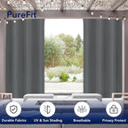PureFit Outdoor Curtains for Patio Waterproof Weatherproof, UV Resistant Outside Curtains for Gazebo, Front Porch, Pergola, Sun Blocking Privacy Curtain, 52W x 108L inch, 1 Panel, Gray
