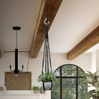 RIFNY Macrame Plant Hanger Indoor, 35 Inch Hanging Plant Holder with Hooks, Large Boho Hanging Basket Plant Hanger for Wall Window Ceiling Plants Decor (Black, 1PC)