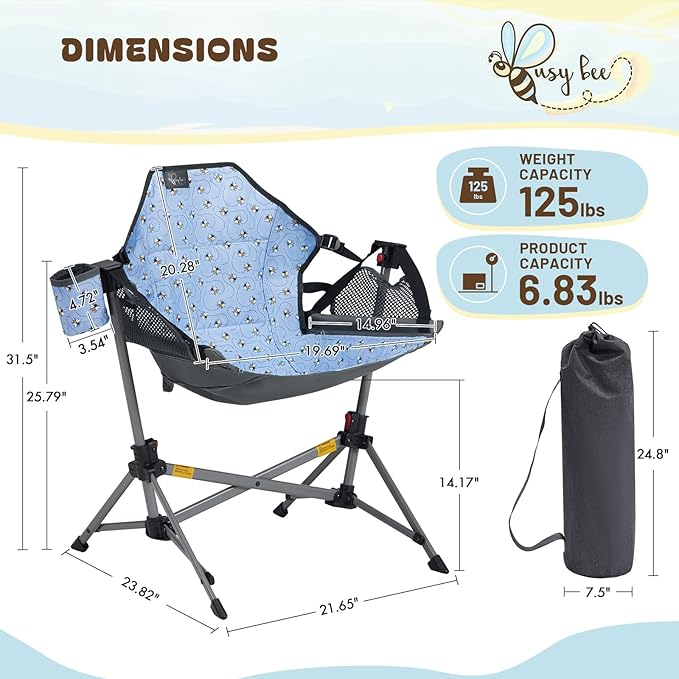 Kids Hammock Chair, Folding Camping Chair with Cup Holder, Blue