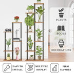 Plant Stand Indoor 5 Tier 6 Potted Metal Wood Plant Shelf, Multiple Flower Pots Corner Tall Plant Holder Stands for Living Room Balcony Bedroom, Rustic Brown