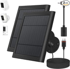 2 Pack 4W Solar Charger for Ring Spotlight & Stick Up Outdoor Cam, Black, High Efficiency, 10FT/3M Long Cable with USB-C to Ring Barrel Plug