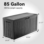 85 Gallon Outdoor Deck Box, Lockable Waterproof Outdoor Storage Boxes For Garden Tools,Indoor Cushions,Accessories Outside Storage Resin Weatherproof Container(Black)