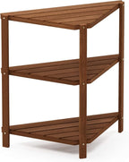 Furinno FG18445 Tioman Hardwood Patio Furniture Corner Shelf in Teak Oil, Natural