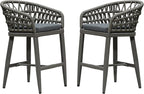 PURPLE LEAF Outdoor Rattan 24" Counter Height Bar Stools Chair Set of 2, Modern Patio Wicker Barstool with Backrest for Indoor and Outdoor, Kitchen Island, Smoke Grey