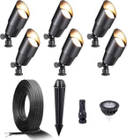 Gardenreet Black Brass Low Voltage Landscape Spotlights(6-Pack) Kit 12V LED with 100 Feet Wire and 30Pack Connectors for Outdoor Yard Garden Patio Without Transformer