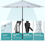 Tempera Patio Market Outdoor Table Umbrella with Auto Tilt and Crank, Large Sun Umbrella with Sturdy Pole & Fade Resistant Canopy, Easy to Set