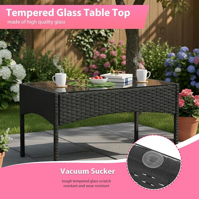 Bistro Sets 4-Piece Wicker Patio Set with Loveseats and Coffee Table
