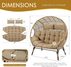 NICESOUL® Double Egg Chair Indoor Outdoor Stationary Oversized Thicken Padded Cushions,2 Person Egg Loveseat Chair, 680 lbs Extra Large Lounge Chair for Patio Balcony Porch Brown