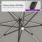 PURPLE LEAF 10 Feet Patio Umbrella with Base Outdoor Cantilever Solar Powered LED Swivel Square Umbrella Aluminum Offset Umbrella with 360-degree Rotation for Garden Deck Pool Patio White