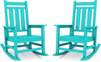 KINGYES Oversized Outdoor Rocking Chair Set of 2, All-Weather Patio Rocking Chairs for Porch, HDPE Outdoor Patio Rockers with High Back & Wide Seat for Garden, Lawn, Aruba