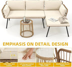 DWVO Patio Furniture Set 3 Piece Outdoor Wicker Conversation Set with Detachable Cushions and Coffee Table L-Shaped Sectional Sofa Set Outdoor Furniture Set for Backyard Porch Deck - Beige