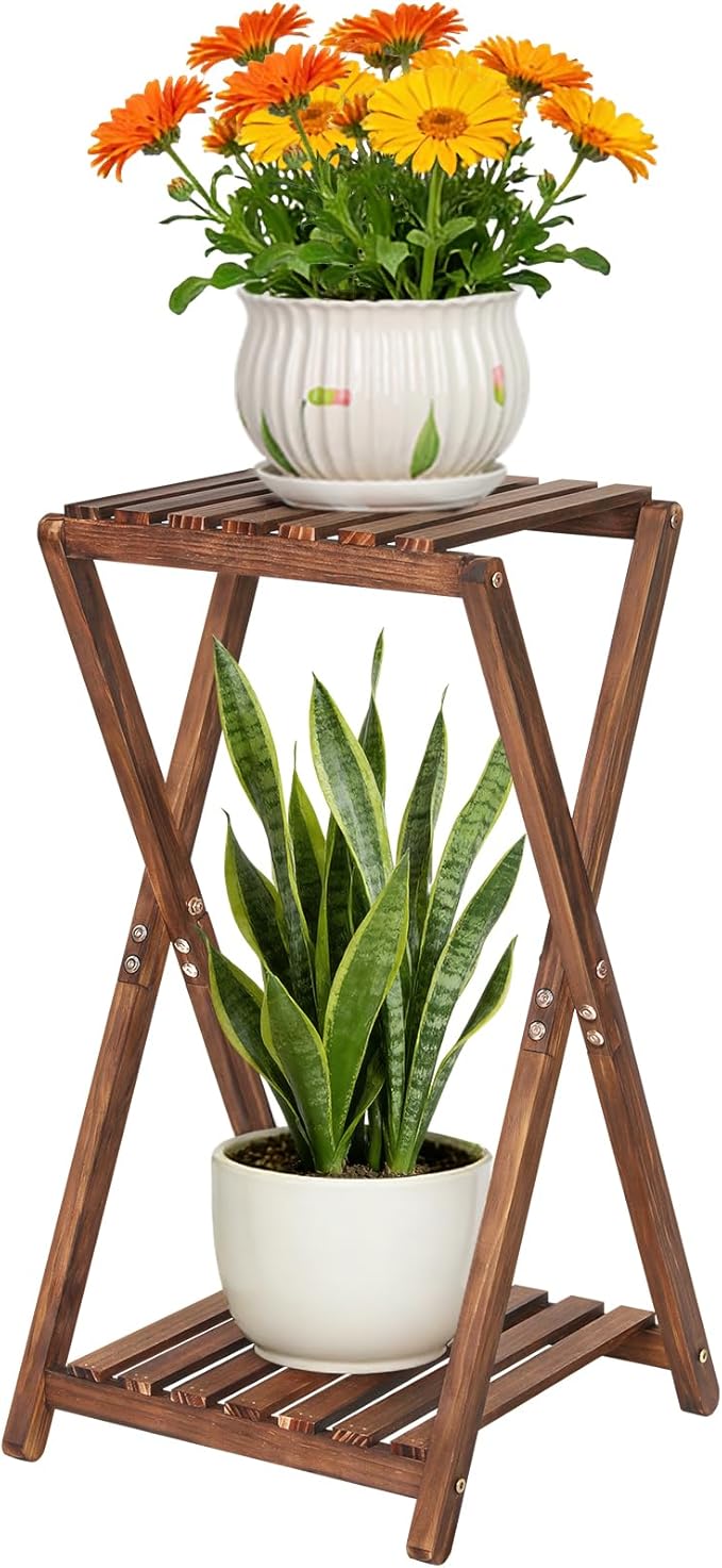Tall Plant Stand Indoor, Wooden 2 Tier Plant Shelf for Multiple Plants,Corner Square Plant Display Rack,65in Flower Potted Stand for Living Room Balcony Bedroom Office
